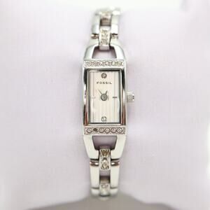 Fossil Petite Silver Tone Tank 12mm Womens Watch 5.75" Steel ES1510 New Battery